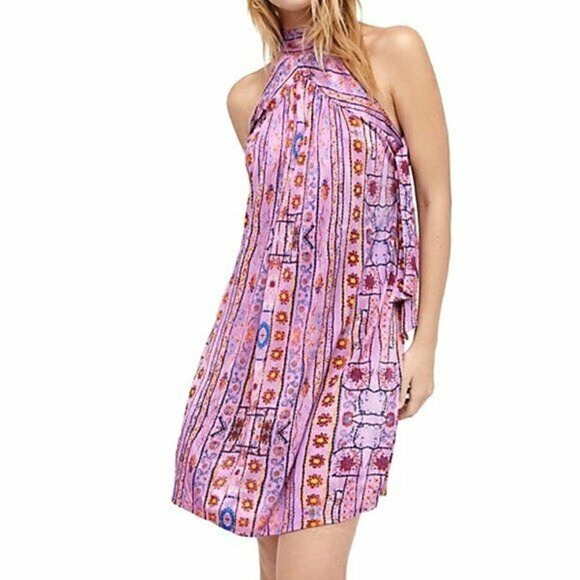 NWT Free People Cheek To Cheek Mini Dress Purple Cold Shoulder Flare Tun… - Picture 1 of 8